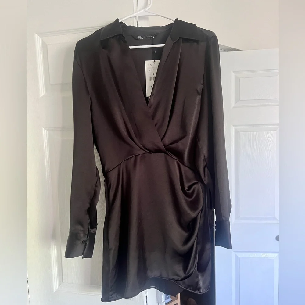 ZARA Black Elegant Satin Midi Dress - Picture 1 of 5